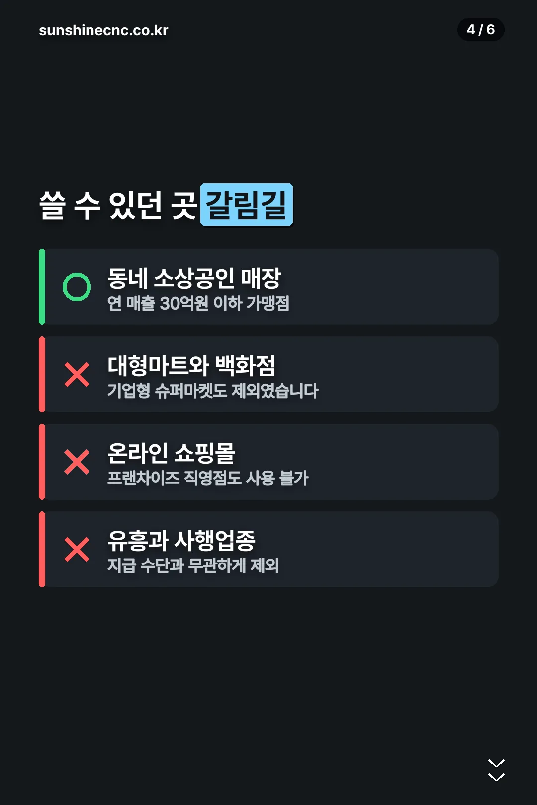사용 가능 업종과 불가 업종